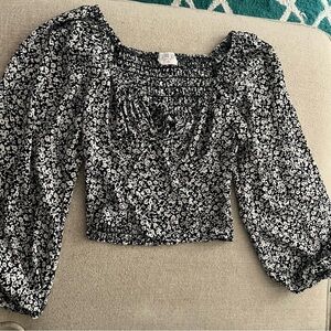 Sienna Sky Black and White Ruched 3/4 Sleeve Blouse